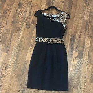 Black dress with leopard detail and belt